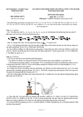Đề thi Kỳ thi tuyển sinh THPT chuyên Lương Văn Chanh năm học 2015 - 2016 môn thi Hóa học